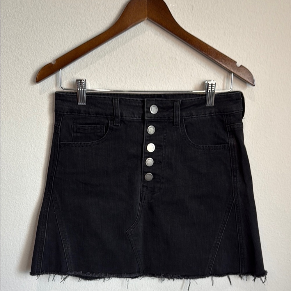 C'Est Toi Black Raw Hem Button Fly Jean Skirt Size M